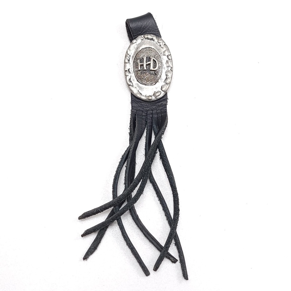 Vtg HARLEY-DAVIDSON MOTOR CYCLES Black Leater‎ Fringe Tassle Key Chain No Ring